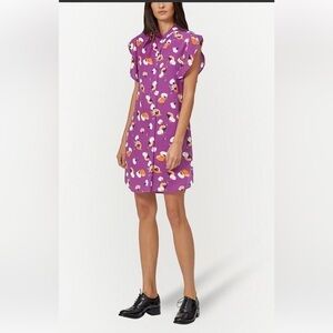 EUC Equipment Femme Floral Printed Ruffle Sleeve Pockets Silk Shirtdress M